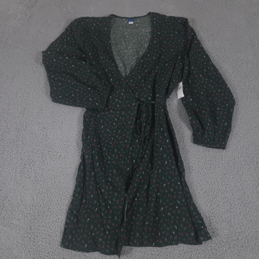 Old Navy Dress Women Large Green Floral Ruffle Wrap Mini Tie Waist Boho NEW $50